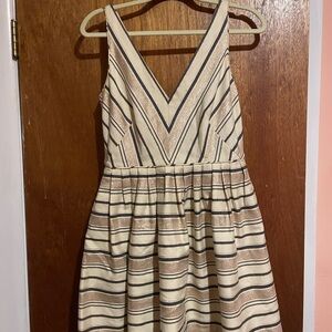 J. Crew V-Neck Striped Dress in Cream and Black